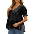 thumbnail image 4 of INSPIRE CHIC Women's Mother's Days Maternity Blouses Boho Ruffled V Neck Button Short Sleeve Tiered Shirts Flowy Loose Casual Tops S Black, 4 of 6