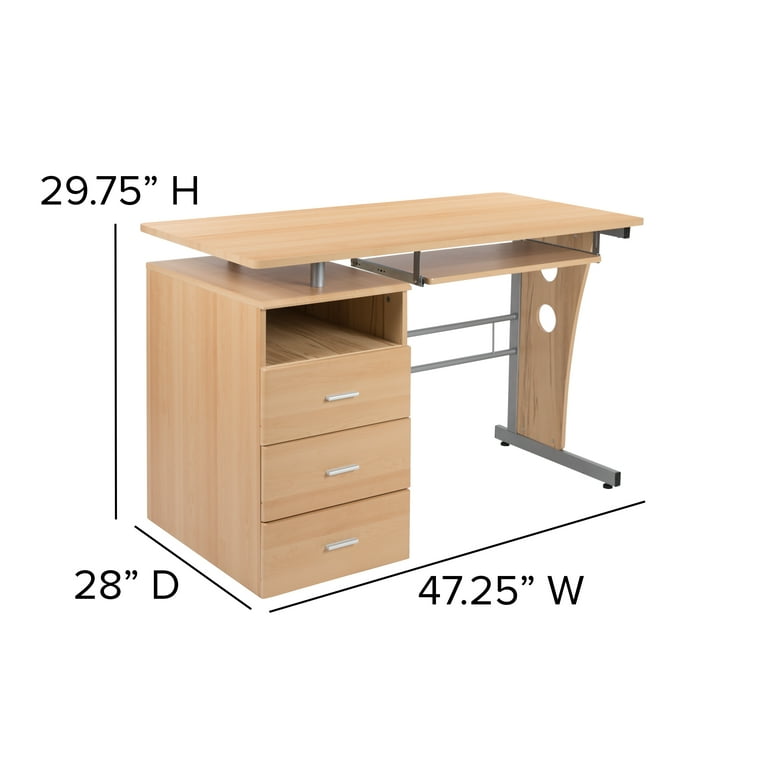 Flash Furniture Maple Desk with Three Drawer Pedestal and Pull Out