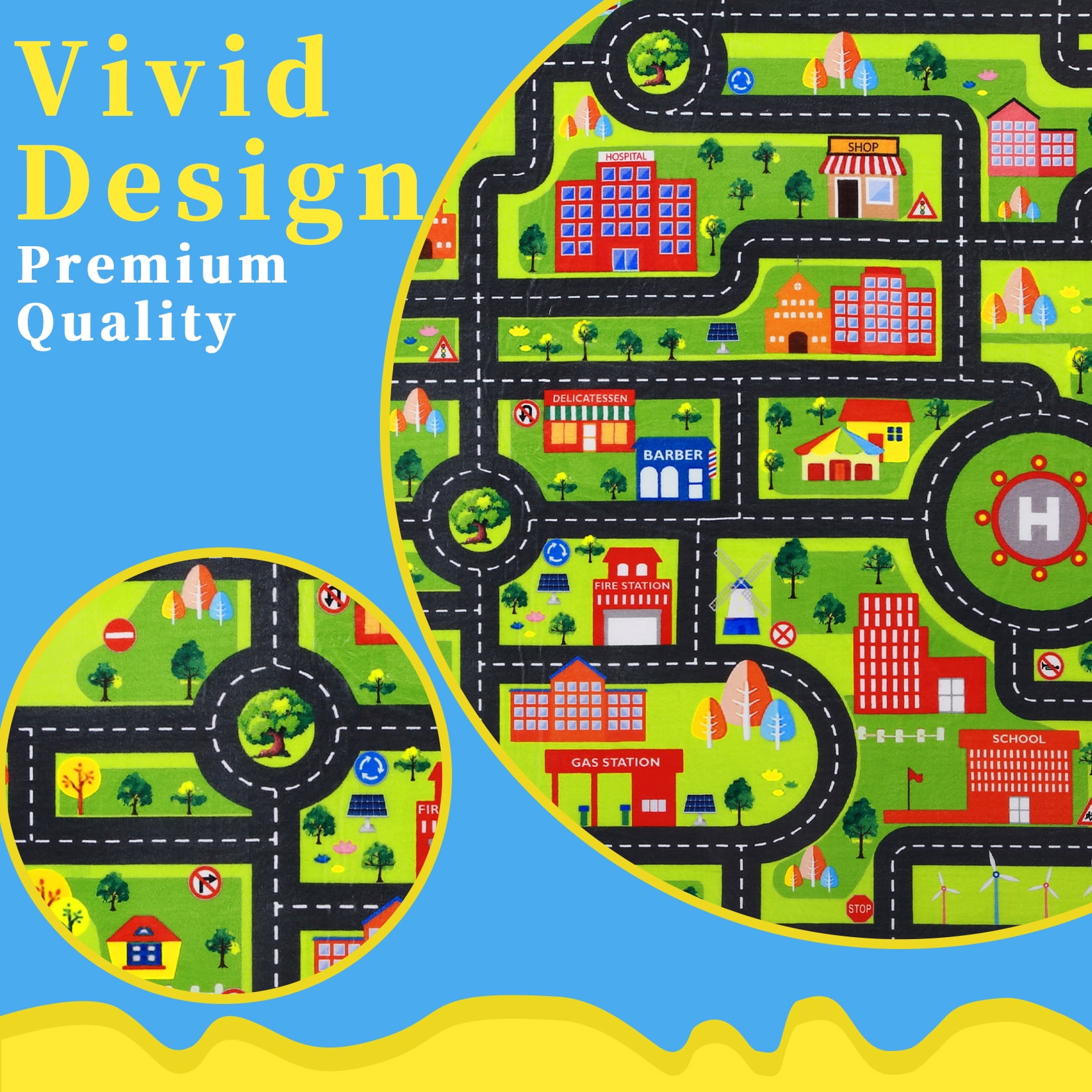Homhougo—8' x 10' Children's Rug Play Mat City Life Learning Carpet Children's Education Road Traffic System Car Play Mat for Bedroom Playroom, Black