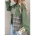 thumbnail image 3 of Asyoly Women Winter Plaid Patchwork Denim Jacket Long Sleeve Button Down Jean Shacket Jacket Boyfriend Oversized Coats Casual Loose Outwear, 3 of 6