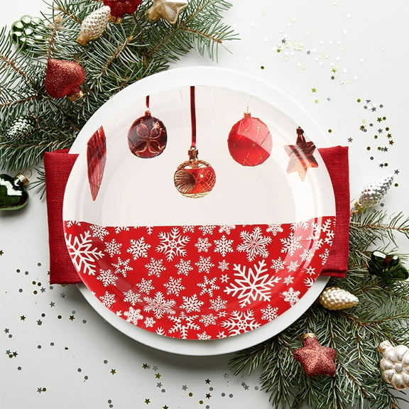 Nilvkv Disposable Painted Paper Plates for Christmas Parties Water Proof Oil Draining Thickened Sturdy Based Pulp, Christmas Decorations