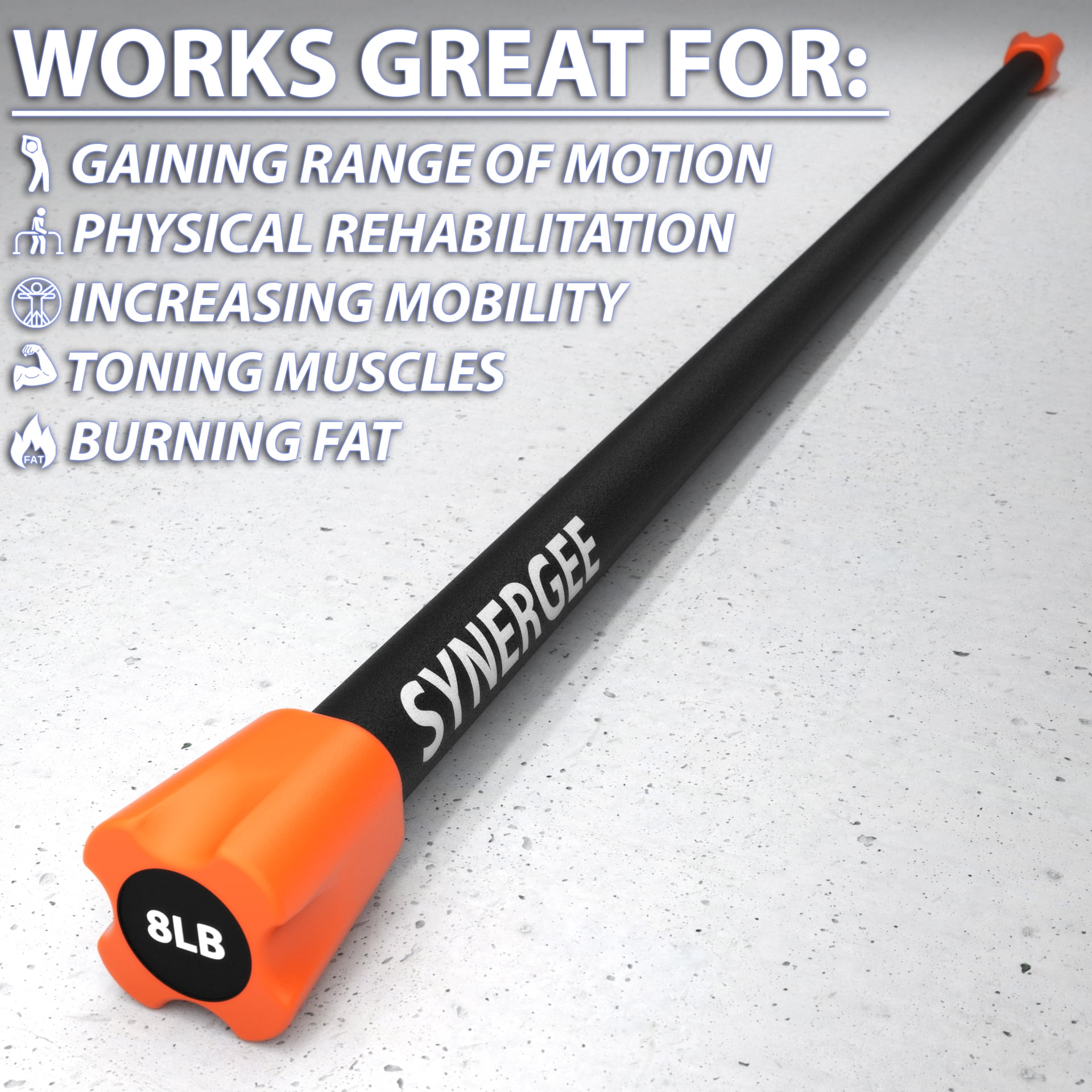 Synergee Workout Bar - 8lb - Padded Weighted Bars – Body Bar Toning Exercises, Strength & Condition