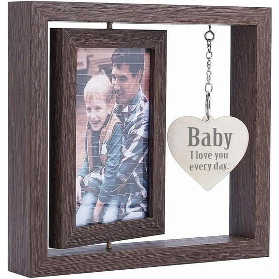 1Pcs Wood Engagement Picture Frame 4x6 Rotating Picture Frame with Heart Pendant Anniversary Wedding Engagement Gifts Home Decor for Best Friends Couples Him Her Bride to Be 8x11 Inch gray
