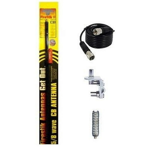 NEW FIRESTIK 2 FS4 B 4FT BLACK CB ANTENNA, 18FT COAX, MOUNT & SPRING