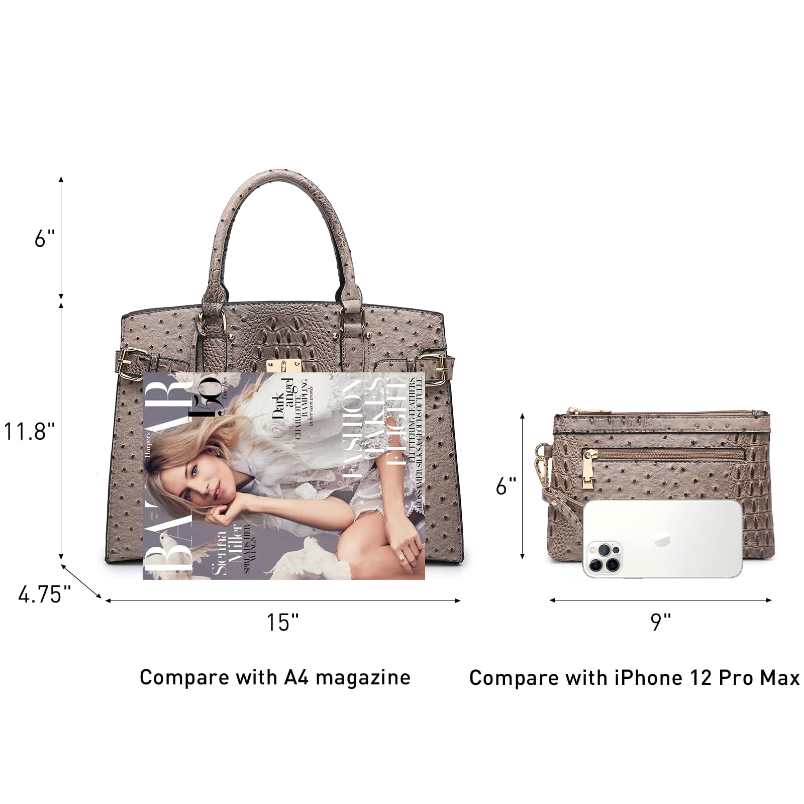 Top Handle Tote Handbags Work Shoulder Bags with Matching Wristlet Wallet for Women