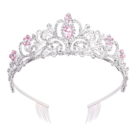 TUWAFE 2026 New Princess Crown,Silver Tiara for Women,Pink Crystal Tiara with Combs,Crystal Crown for Weddings, Parties, Cosplay, Birthdays, Photo Shoots,Crowns for Women,Tiara for Little Girls
