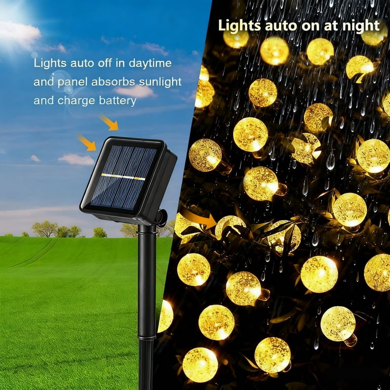 Toodour Solar String Lights, 60 LED Globe, 8 Modes, Warm White photo 8
