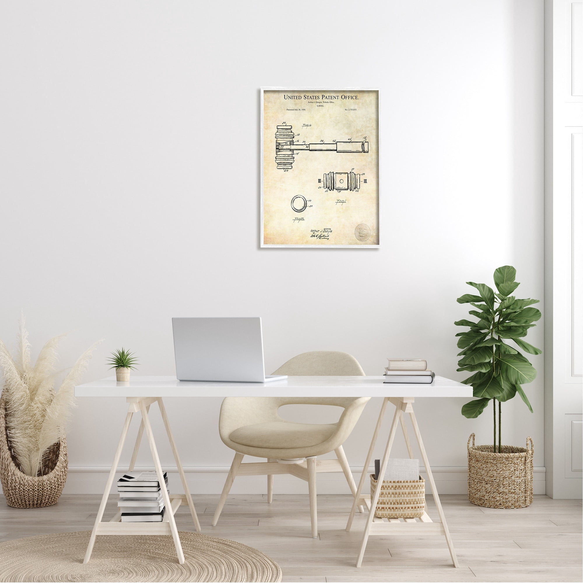 Stupell Industries Vintage Gavel Invention Diagram Patent Text Blueprint Framed Wall Art, 24 x 30, Design by Karl Hronek