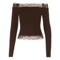 thumbnail image 4 of DHFJKG Womens Off The Shoulder Long Sleeve T Shirts Lace Trim Fitted Crop Tops For Women, 4 of 5