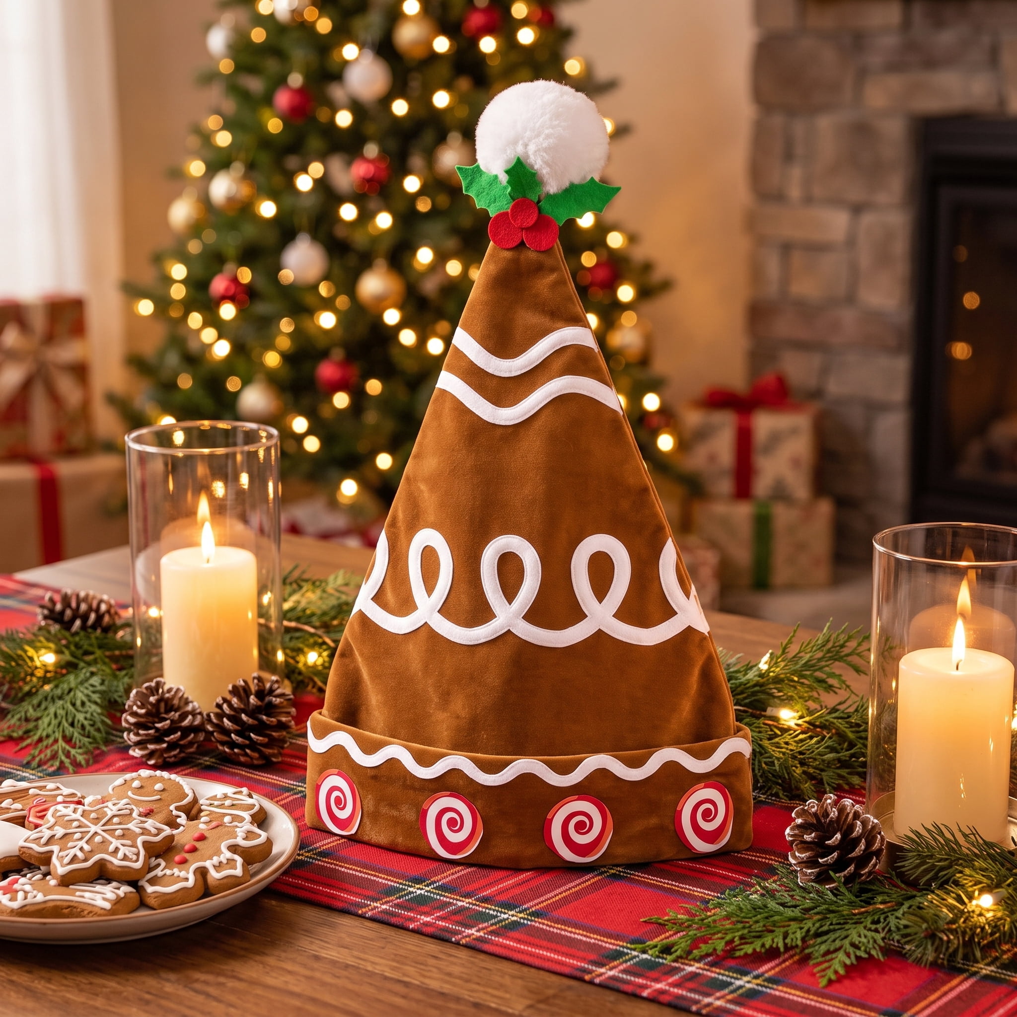 Faux Suede Gingerbread Santa Hat, Multicolor, 16", by Holiday Time