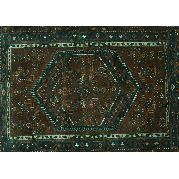 Ahgly Company Machine Washable Indoor Rectangle Persian Turquoise Blue Traditional Area Rugs, 6' x 9'