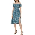 thumbnail image 2 of INSPIRE CHIC Women's Summer Boho Floral Print Off Shoulder High Split Long a Line Dress, 2 of 5