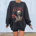 thumbnail image 2 of Sudadera extragrande de lana de manga larga con cuello redondo y estampado de calavera para mujer Fridja  hkj493, 2 of 7