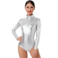 thumbnail image 5 of IBTOM CASTLE Women's Dance Ballet Leotards Long Sleeve Metalic Shiny Leather Turtleneck Gymnastics One Piece Lycra Bodysuits Dancewear M Silver, 5 of 8