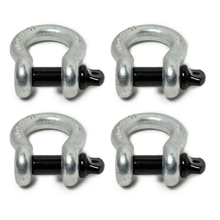 

Lot of 4 Premium Nickel D-Ring 3/4 Bow Shackle Black Screw Pin 10500 LB Jeep CJ