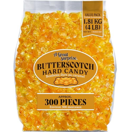 A Great Surprise Butterscotch Hard Candy, 4 lb, Individually Wrapped Creamy Discs