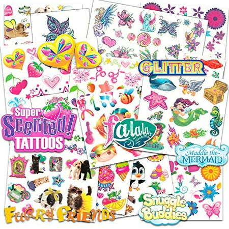 Savvi Temporary Tattoos for Girls Mega Set Bundle with Over 360 Glitter Flash Scented Tattoos ~ Includes Butterflies, Flowers