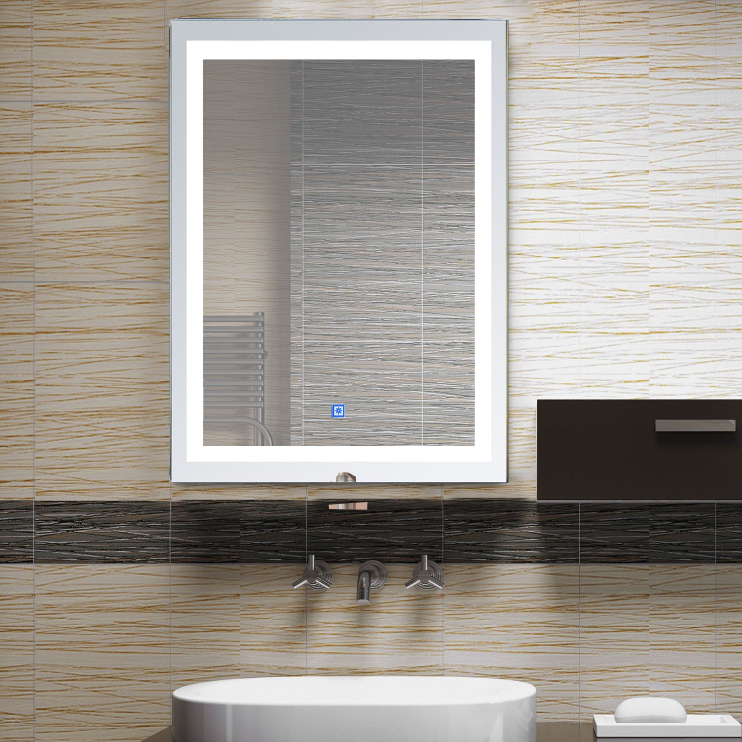 Vertical 36” LED Illuminated Bathroom Wall Mirror With Defogger ...
