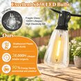 Warm White 50FT Outdoor String Lights with 27 Bulbs, Waterproof Patio ...