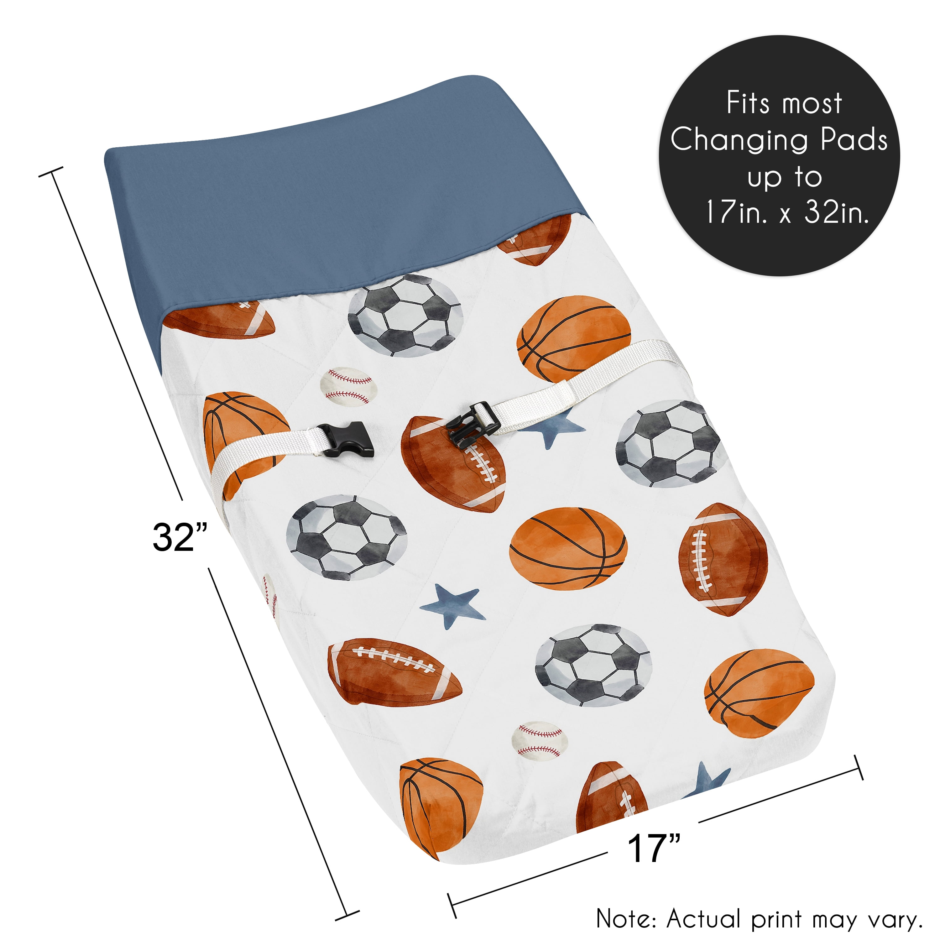 Sweet Jojo Designs Watercolor Sports Theme Multicolor Changing Pad Cover
