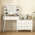 thumbnail image 2 of Vabches L-Shaped Corner Vanity Desk with Adjustable Lighted Mirror, Makeup White Vanity Table with Large Storage for Bedroom, White, 2 of 9
