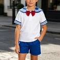 thumbnail image 6 of Kids Boys Sailor-Style Uniform Set Shirt Shorts Bow Tie Outfits Size 5-12 Blue-A, 6 of 9
