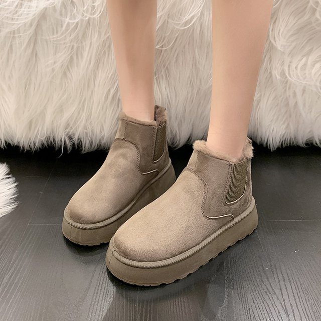 Botas de nieve altas para mujer, zapatos de algodón antideslizantes, felpa gruesa, cálidos, simples y versátiles, cómodos para exteriores, invierno, nuevo