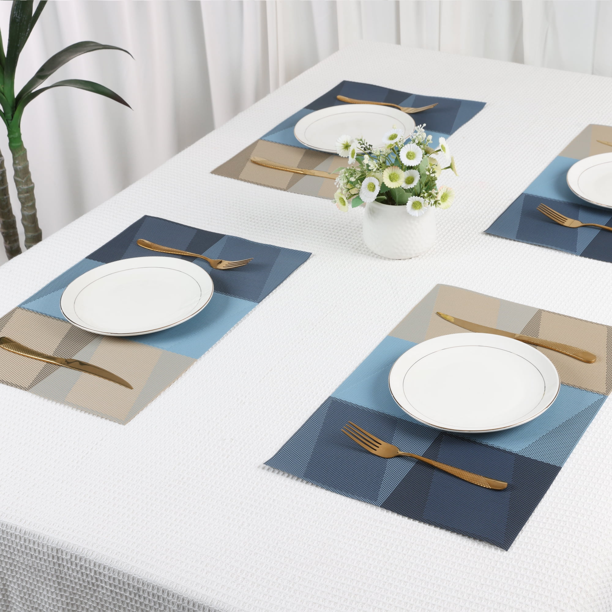 Unique Bargains Set of 6 Placemats for Dining Table Decor Wipeable Table Mat Blue