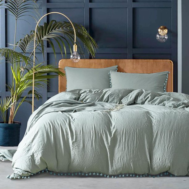 Greensen Washed Cotton Duvet Quilt Cover Pillow Case Comfortable Bedding Set Extra Large Green 