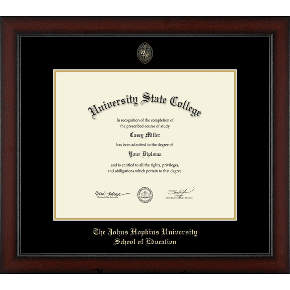 Johns Hopkins University School of Education Diploma Frame, Document Size 17" x 14"