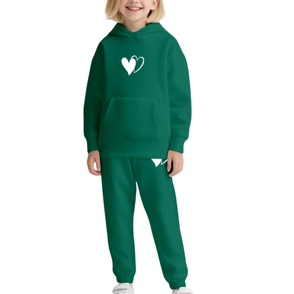 KAUOD Kids Girls Fleece Jogging Set 2 Piece Cute Heart Cotton Hoodies Sweatpants Outfits Fall Warm Casual Sweatsuits Clothes