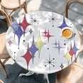 thumbnail image 2 of Red Purple Diamond Round Tablecloth, Fitted Table Cover with Elastic for 36"-44" Round Tables, Modern Geometric Middle Century Retro Table Cloth Outdoor Indoor Dinning Party Waterproof Tablecloths, 2 of 7