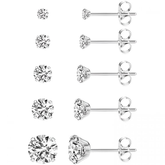 DESIGNICE Extra Long Post Earrings for Women, 5 Pairs Hypoallergenic 316L Stainless Steel Stud Earrings, 3-8Mm Cubic Zirconia Ear Piercing Studs for Sensitive Ears