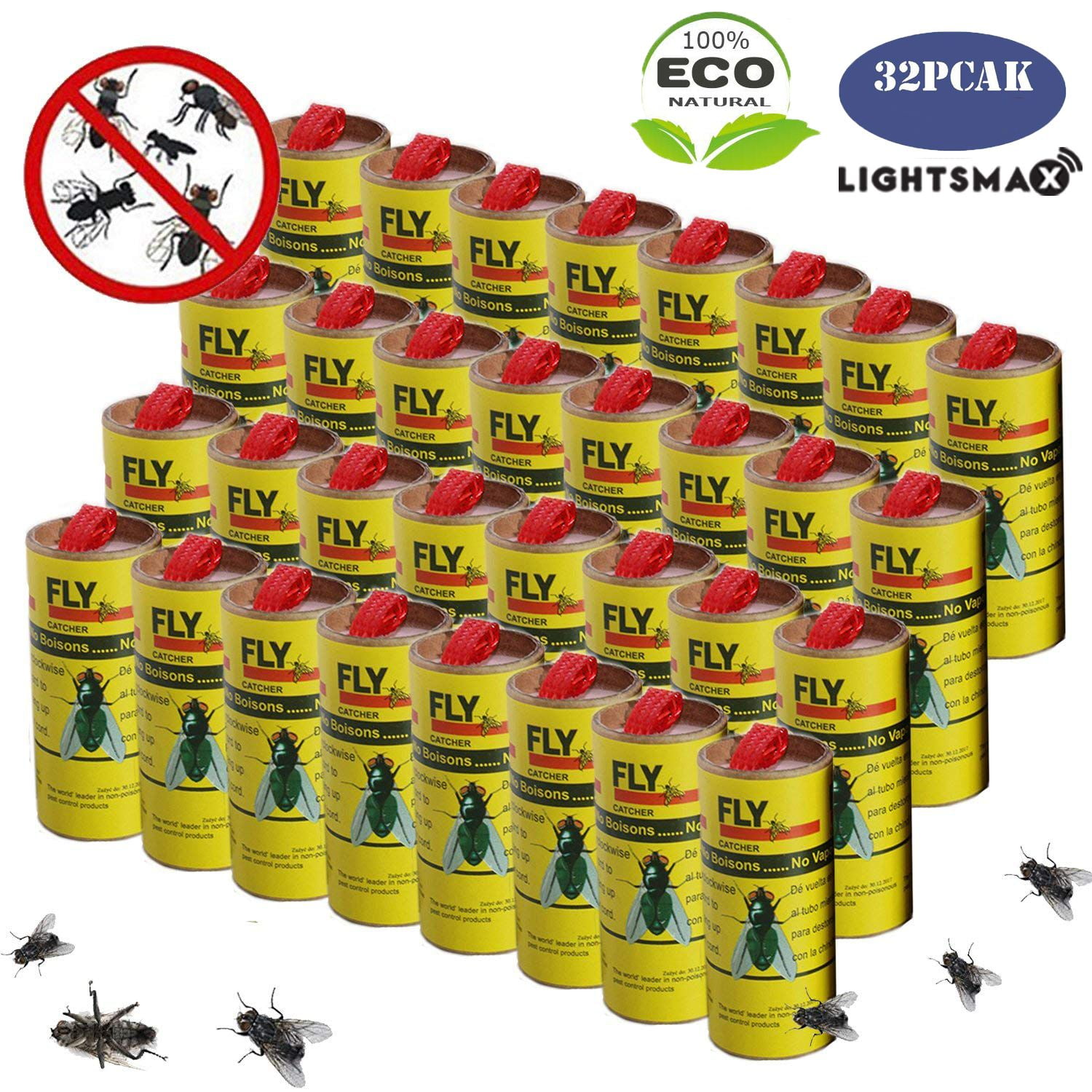32 Pks LIGHTSMAX Fly Catcher Trap, Fly Trap, Fly Bait, Fly Paper Ribbon, Sticky Fly Ribbons, Fly Paper Strips, Sticky Fly Strips, Flying Killer
