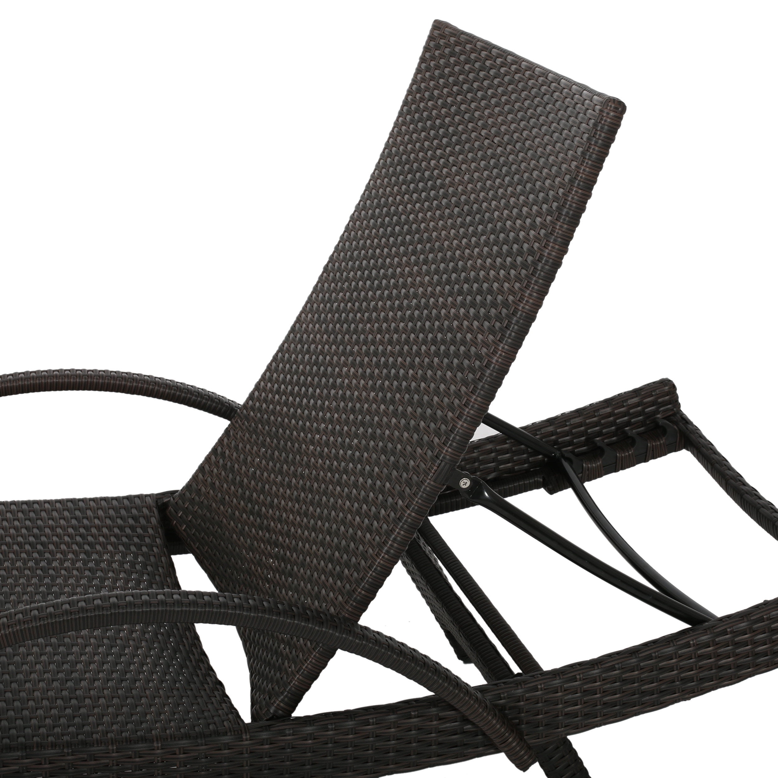 Anthony Outdoor Wicker Adjustable Chaise Lounge with Arms and Cushion, Set of 2, Multibrown, Ivory