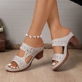 thumbnail image 4 of Rokment Womens Platform Slides Dress Sandals Beach Summer Fashion Casual Hollow out Leather Chunky Block High Heels Slip on Orthotic Dressy Slippers for Woman Beige Size 6.5, 4 of 7