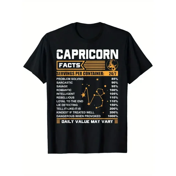 Capricorn Facts Zodiac T-Shirt Funny Capricorn Birthday Gift T-Shirt Zodiac T-shirt 100% Pure Cotton Gift For Men Women Dad Mom and Friends Large Sizes Are 1XL-5XL Black 180g