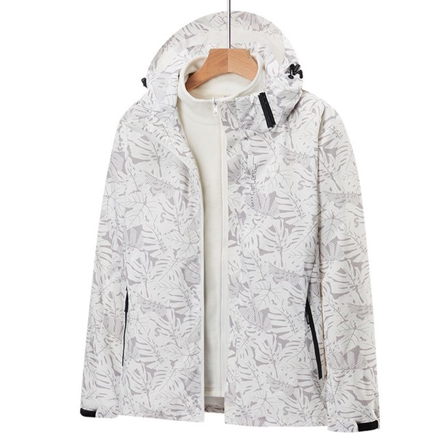 Chaqueta y abrigo informal de manga larga con capucha y cremallera para mujer, chaqueta de senderismo de dos piezas tres en uno con estampado de manga larga y cremallera para mujer