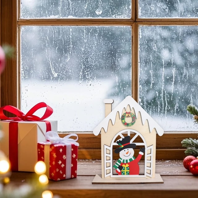 LSLJS Christmas Wooden House Decorations for Desktop Table Party Festive Decoration