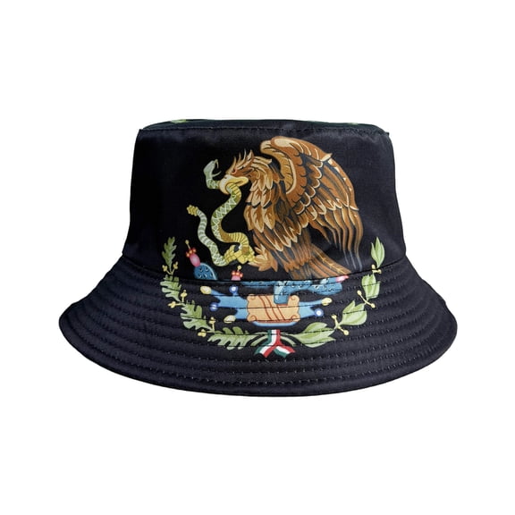 Mexico Flag Double Sided Bucket Hat for Men Women Soccer Fan Festival Sun Hat UV Protection Polyester Reversible, Black