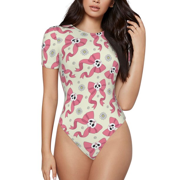 Fotbe Bow With Sugar Skull Body de Mujer con Cuello Redondo y Mangas Cortas, Sin Mangas Ajustado, Suave, Cómodo y Básico-XX-Large
