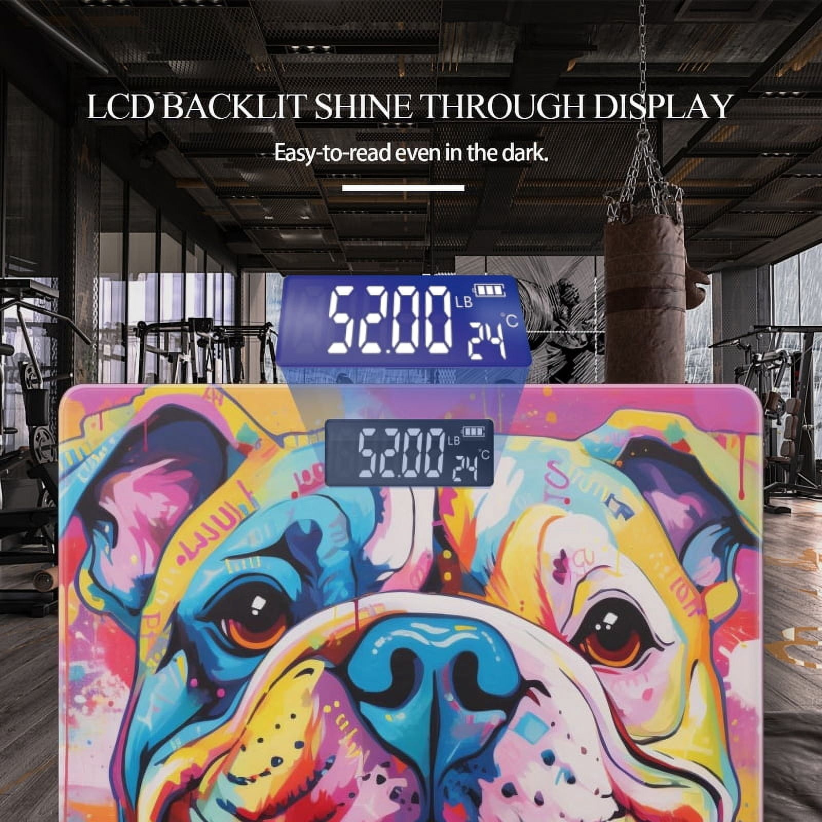 Bathroom Scale, Highly Accurate Digital Body Scale,Precisely Measures Weight up to 400 lbs-Colorful Graffiti Painting Of Smiling American Bulldog