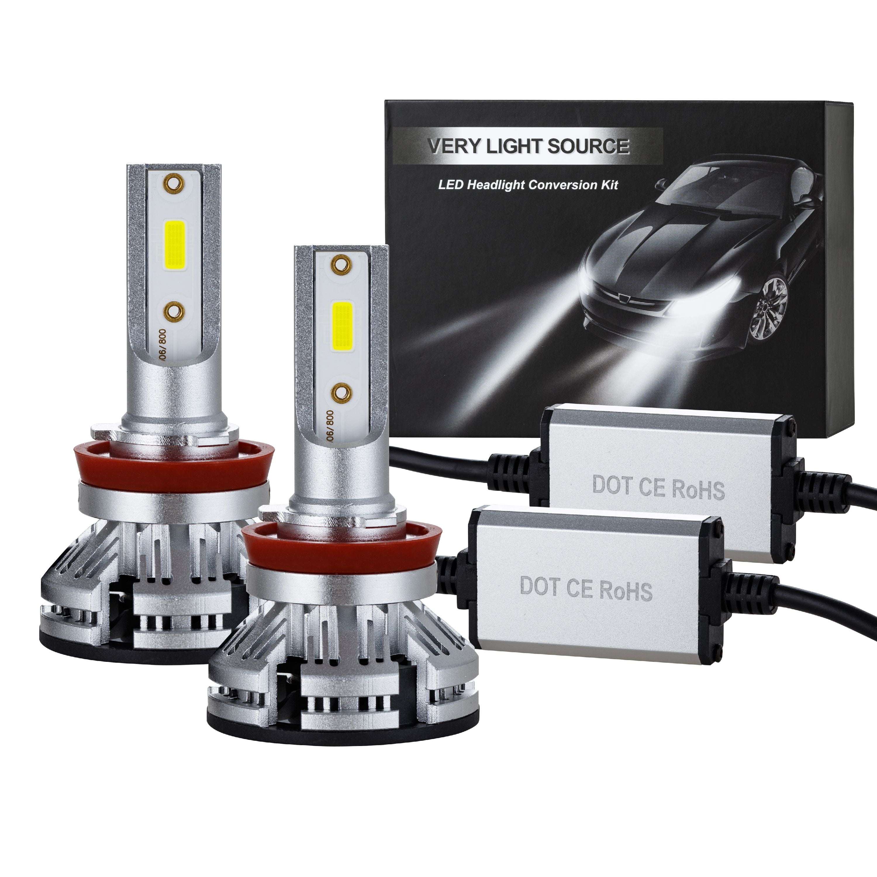 Alla Lighting Newest TXH H8 H9 H11 LED Headlight Bulbs Xtreme Super Bright Conversion Kits Replacement 6V~24V 6000K Xenon White