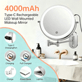 thumbnail image 5 of Funtouch Rechargeable Wall Mounted Makeup Mirror, Double Sided 1X/10X Magnifying Mirror with Dimmable 3 Color Light, Extended Swing Arm 360° Vanity Mirror,Silver, 5 of 10