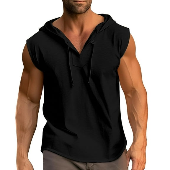 Mens Beach Tank Tops Funny Hooded Gym Hoodies Bodybuilding Muscle Cut Off T-Shirts Gym Sleeveless Quick Dry Breathable Comfy Tank Top Athletic Muscle Shirts,Black,XXXL