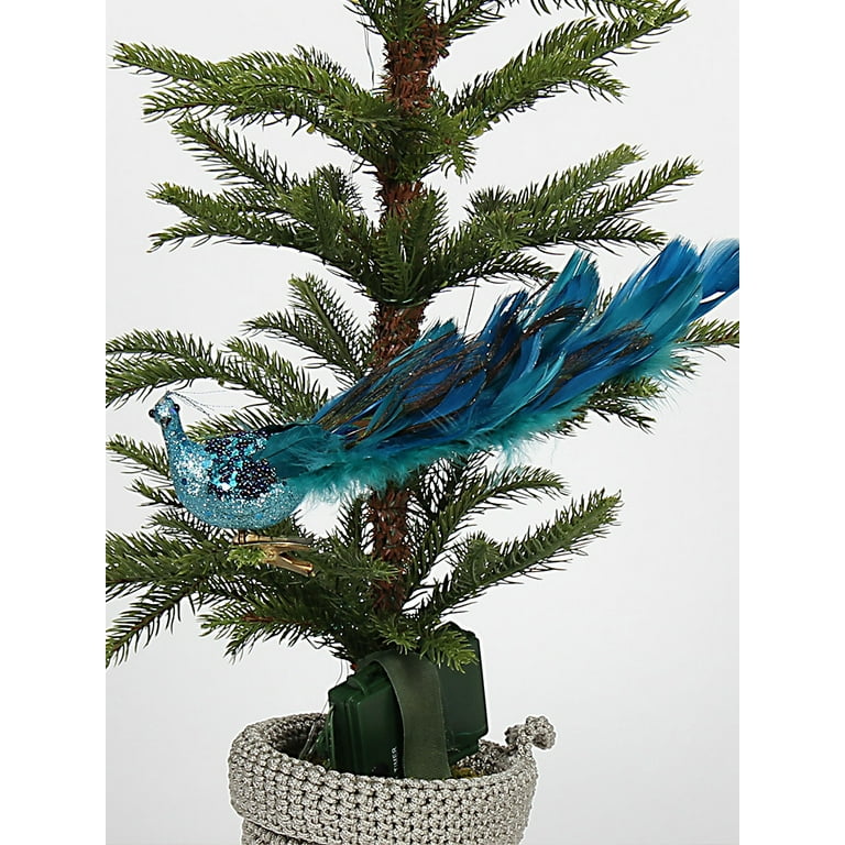 KelaJuan Christmas Tree Feather Peacock Decorations Simulation  Three-dimensional Bird Ornaments with Clip 