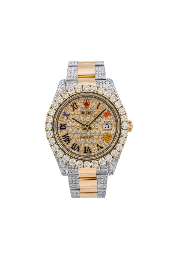 Pre-Owned Rolex Datejust 41MM 116333 Diamond Paved Rainbow Roman Dial Diamond Bezel Two Tone Yellow Gold Semi Diamond Oyster Bracelet