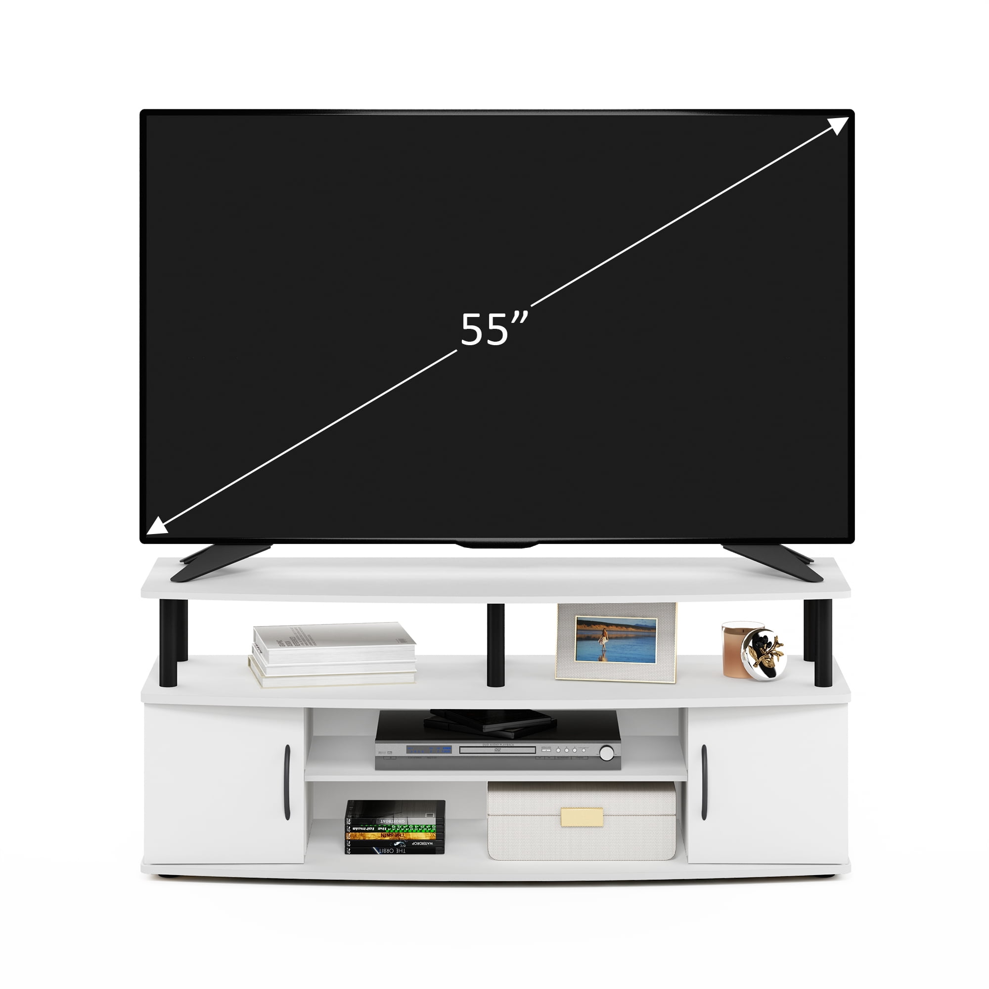 Furinno JAYA Large Entertainment Center Hold up to 55-IN TV, White/Black