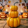 thumbnail image 5 of Stacked Pumpkin Decoration 3 Tier Halloween Gourd Indoor Outdoor Fall Decor Cute Pumpkin Tower for Porch Tabletop Pumpkins Large Fall Pumpkin Thanksgiving Decor 9.45 Inch, 5 of 5