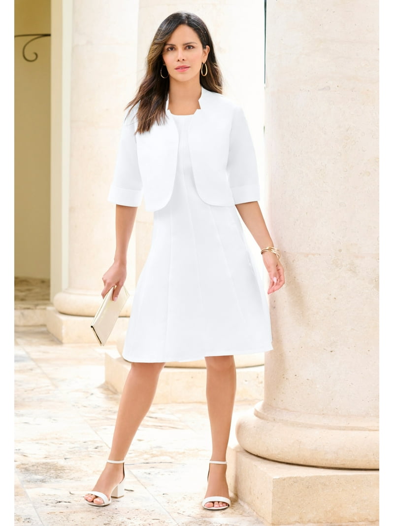 Roaman's Women's Plus Size Fit And Flare Jacket Suit Dress